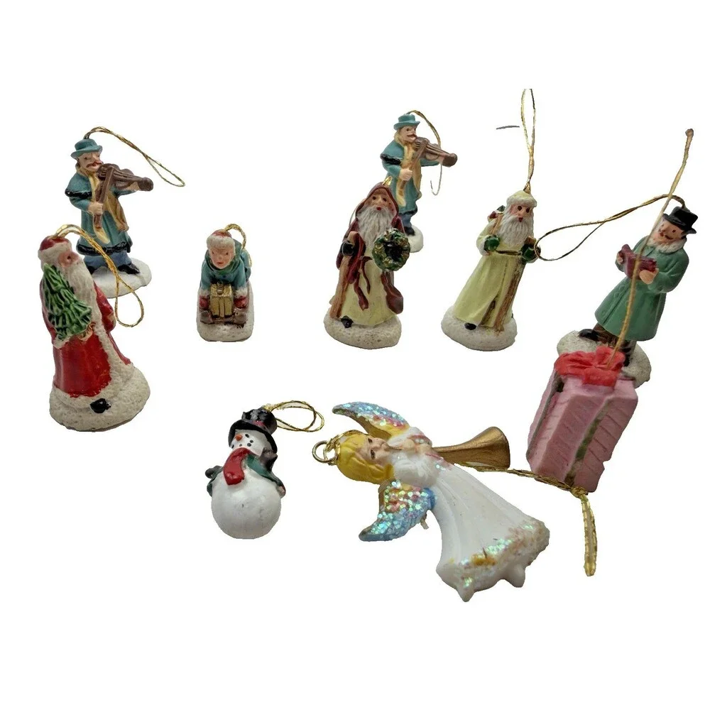 Vintage Miniature Christmas Ornament Lot of 10 Santa Angel Snowman Carolers